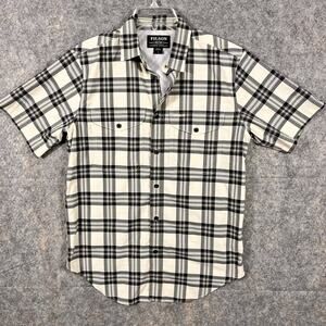 Filson Twin Lakes Short Sleeve Sport Shirt 20095430 Feather Cream Gray Plaid Sm